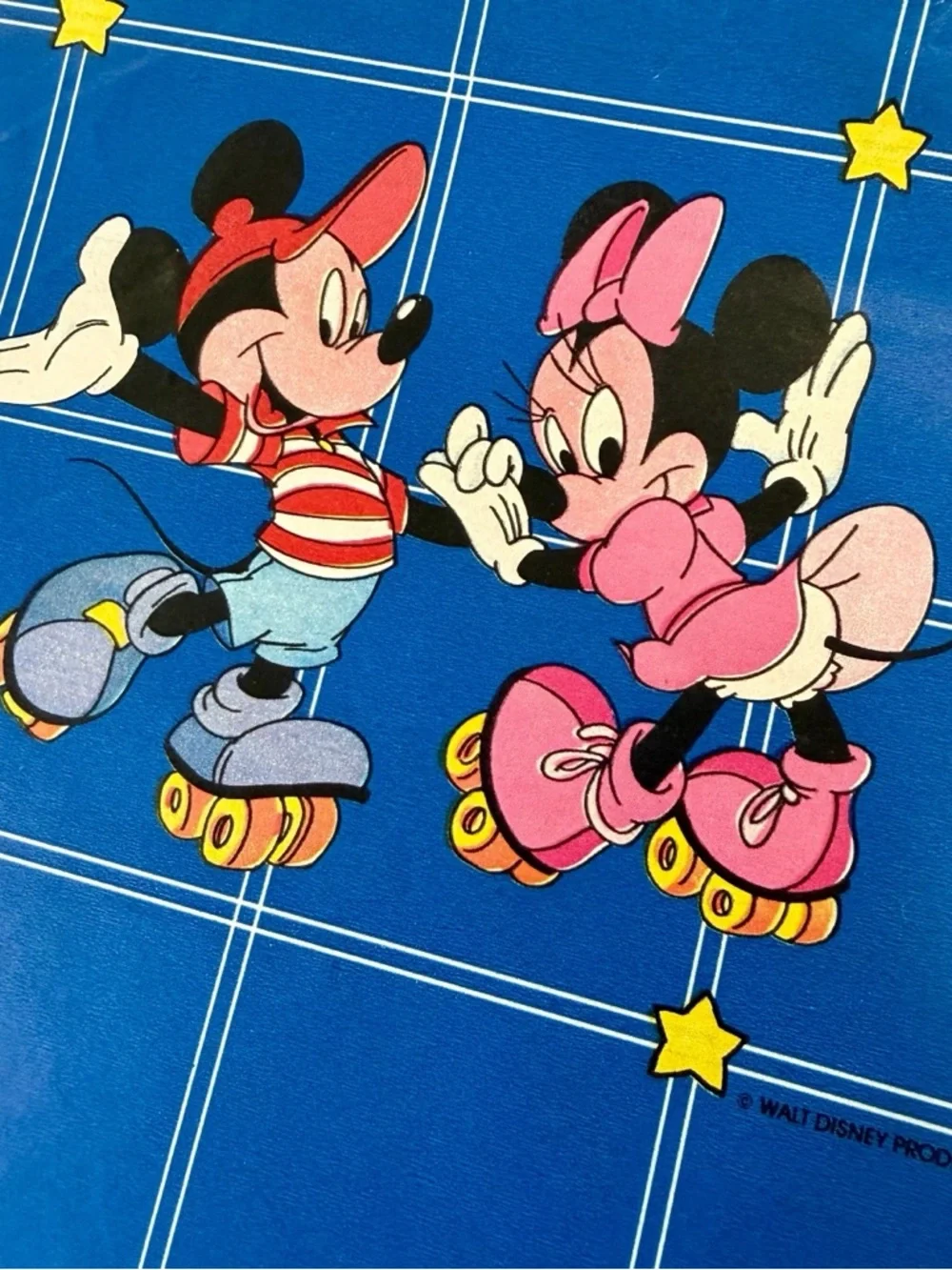 Disney Vintage 1980’s Mickey and Minnie Rollerskating wrapping paper Sheet- Rare
